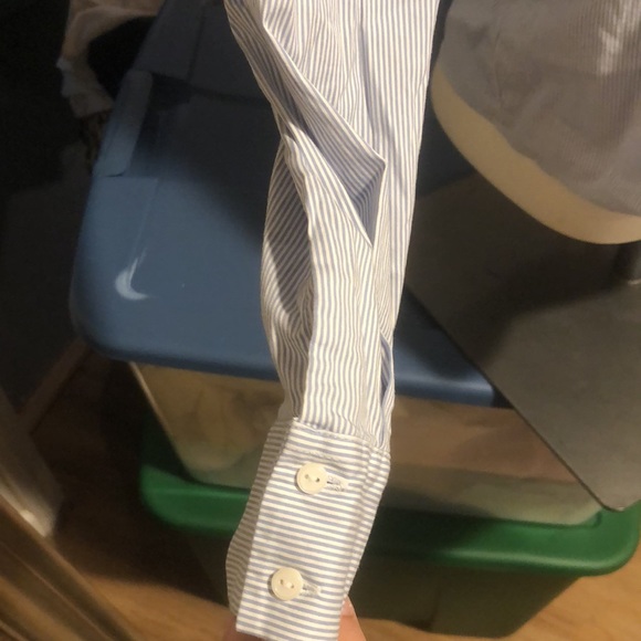 🎁 2 FOR $20 🎁 One Shoulder Asymmetrical Blue and White Pinstripe Blouse - Picture 5 of 6